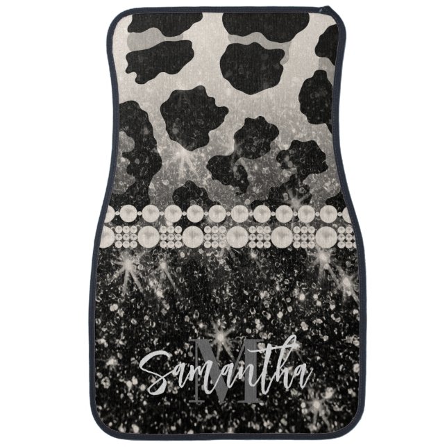 Silver Glitter Leopard Print Car Floor Mat (Front)