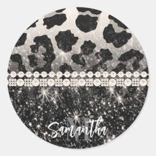 Silver Glitter Leopard Print Classic Round Sticker