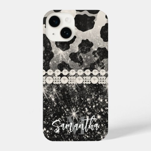 Silver Glitter Leopard Print iPhone 14 Case