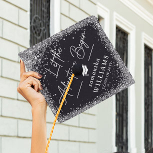 Silver Glitter Let the Adventure Begin Graduate Graduation Cap Topper