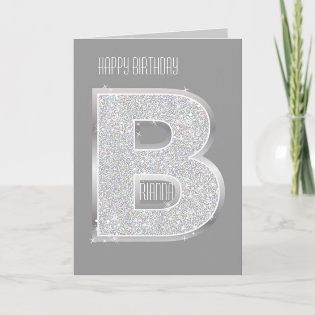 Silver Glitter Letter B Card (Front)