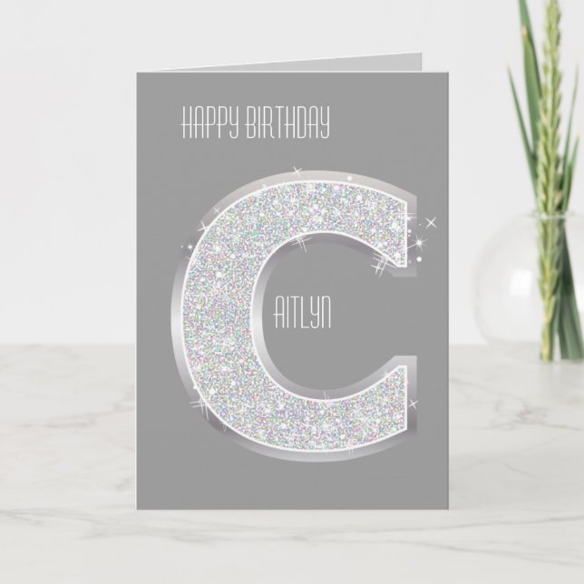Silver Glitter Letter C Card (Front)