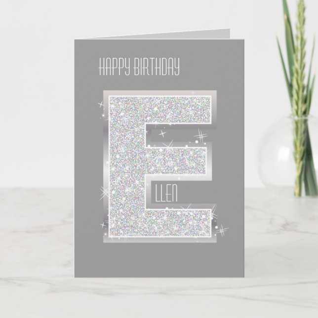 Silver Glitter Letter E Card (Front)