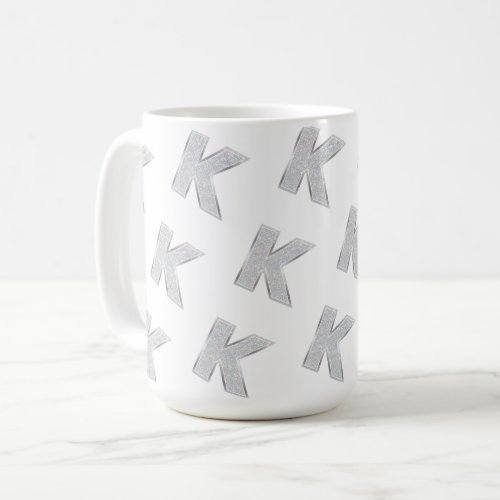 Silver Glitter letter K Coffee Mug