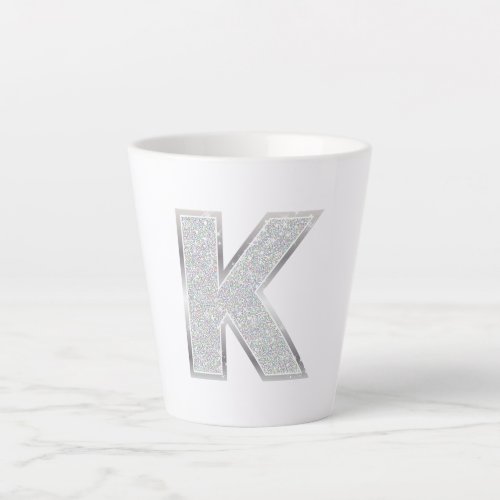 Silver Glitter letter K Latte Mug