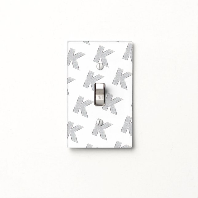 Silver Glitter letter K Light Switch Cover (In Situ)