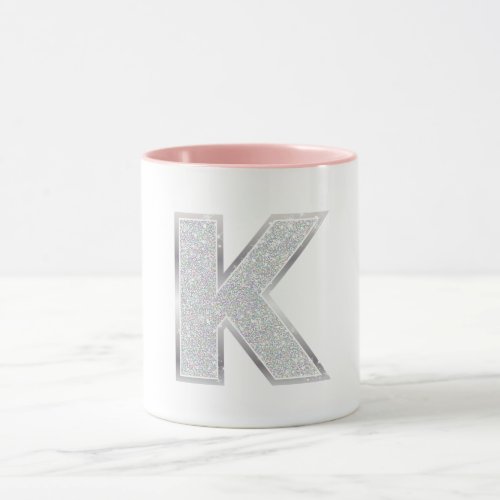 Silver Glitter letter K Mug