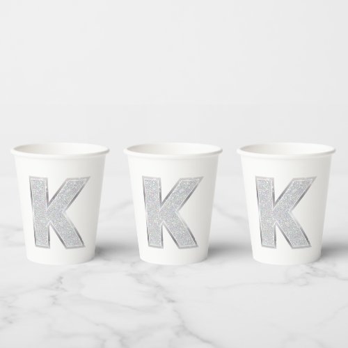 Silver Glitter letter K Paper Cups