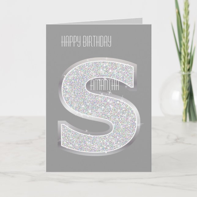 Silver Glitter Letter S Card (Front)
