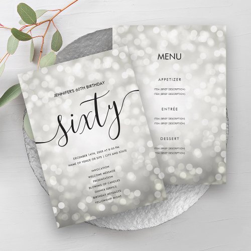 Silver Glitter Light 60th Birthday Menu Program