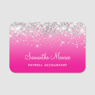 Silver Glitter Light and Hot Pink Ombre Name Tag