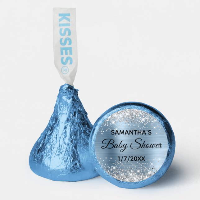 Silver Glitter Light Blue Faux Foil Baby Shower Hershey®'s Kisses® (Front)