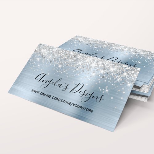 Silver Glitter Light Blue Faux Foil Online Store Business Card