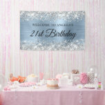 Silver Glitter Light Blue Foil 21st Birthday Banner<br><div class="desc">A modern elegant calligraphy with a modern all caps style font in black.
Create your own 21st birthday party welcome sign for your friend.
The background features a faux sparkly silver glitter on the top edge with a light blue faux brushed metal ombre foil digital art graphic.</div>