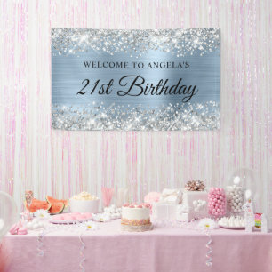 Silver Glitter Light Blue Foil 21st Birthday Banner
