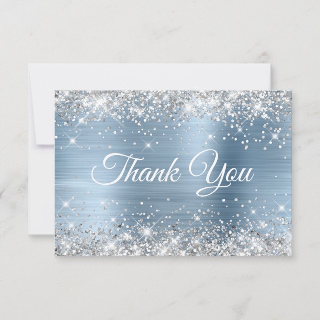 Silver Glitter Light Blue Foil 40th Birthday Thank You Card (Front)