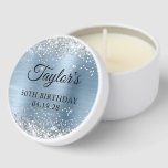 Silver Glitter Light Blue Foil 50th Birthday Mini Candle Favors<br><div class="desc">Create your own 50th birthday party favor candles.
Girly faux sparkly silver glitter over a faux light blue brushed metal style foil. 
Customize the font styles to create your own design for her special celebration. 
A classic elegant calligraphy paired with an all caps serif font.</div>