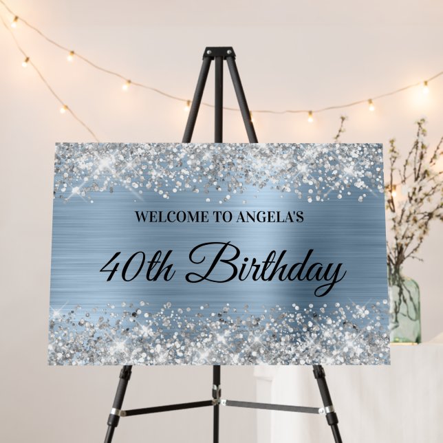 Silver Glitter Light Blue Foil Birthday Welcome Foam Board (In Situ (Stand))
