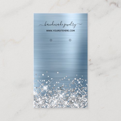 Silver Glitter Light Blue Foil Earring Display Business Card