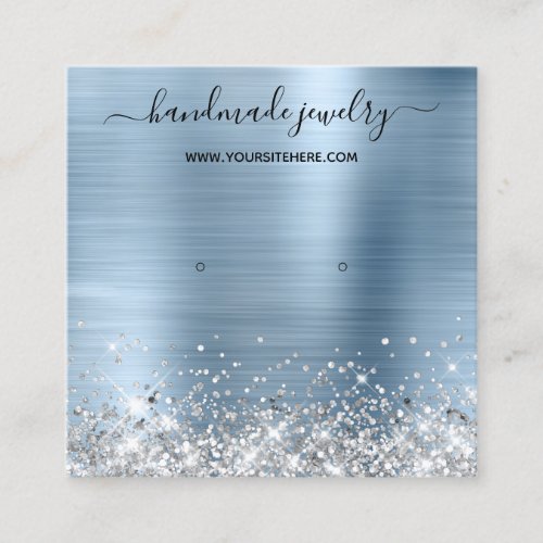 Silver Glitter Light Blue Foil Earring Display Square Business Card