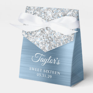 Silver Glitter Light Blue Foil Glam Sweet Sixteen Favor Boxes