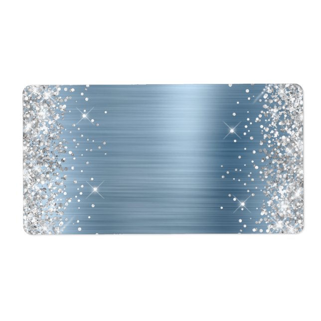 Silver Glitter Light Blue Foil Label (Front)