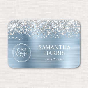 Silver Glitter Light Blue Foil Logo Title Name Tag