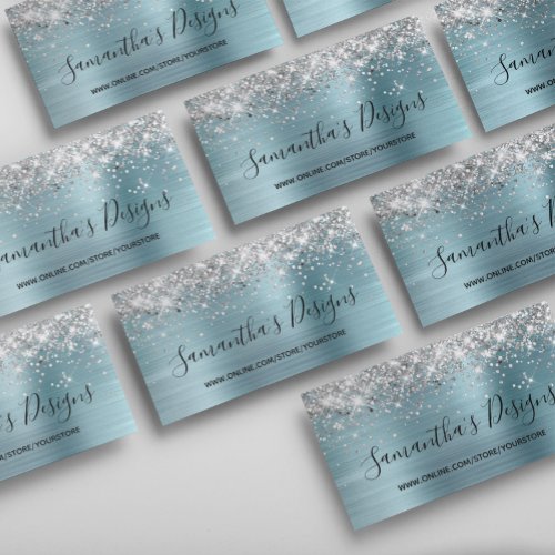 Silver Glitter Light Blue Foil Online Store Business Card