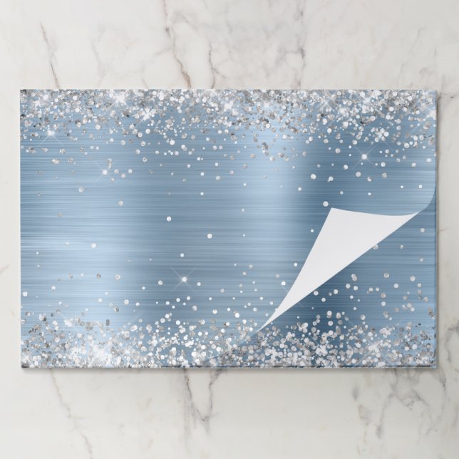 Silver Glitter Light Blue Foil Paper Pad (Folded)
