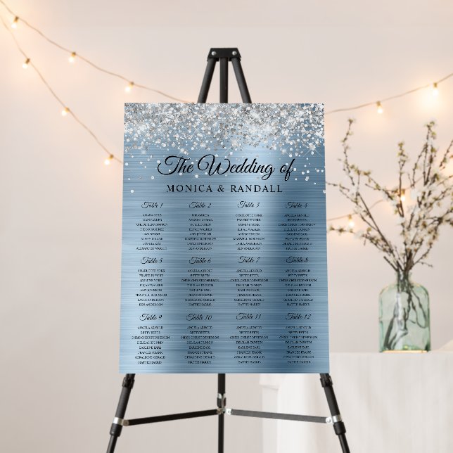 Silver Glitter Light Blue Foil Seating Chart Foam Board (In Situ (Stand))