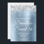 Silver Glitter Light Blue Foil Sweet 16 Invitation<br><div class="desc">Create your own stylish 16th birthday celebration invitation for your daughter. Decorative faux sparkly silver glitter graphics form a top border. The background digital art features a shiny light blue ombre style brushed metal foil. Customize the invitation white text color or font styles. The "Sweet 16" text is also customizable....</div>
