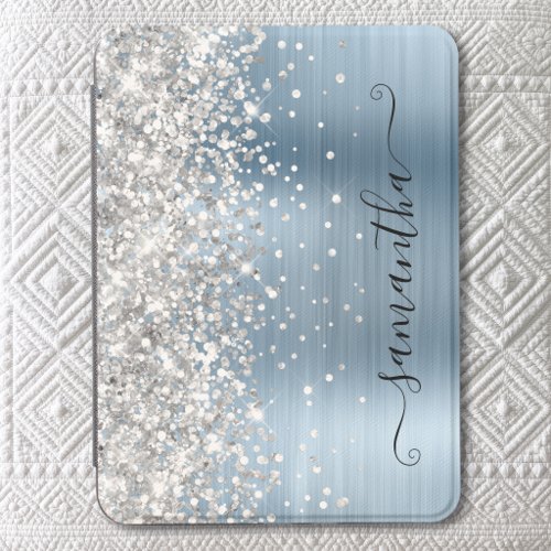 Silver Glitter Light Blue Glam Girly Signature Kindle Cover
