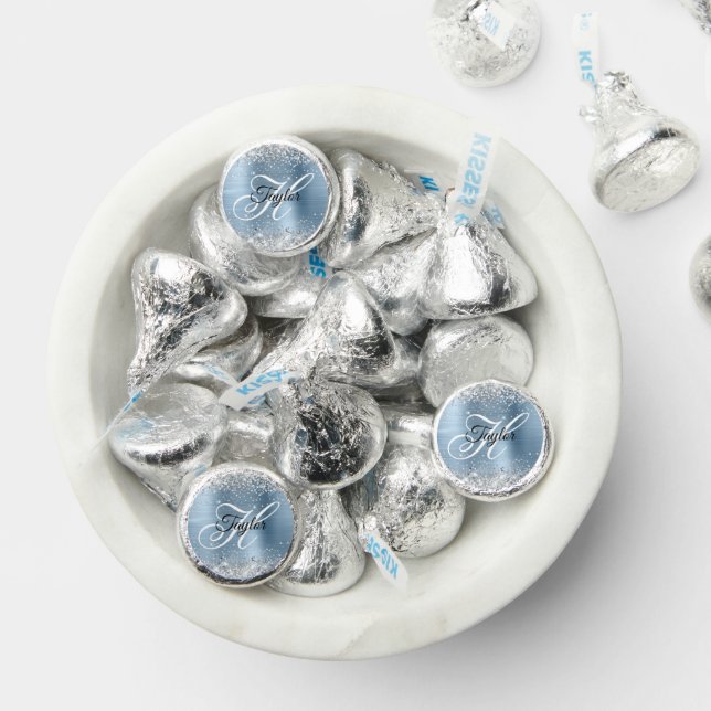 Silver Glitter Light Blue Metallic Fancy Monogram Hershey®'s Kisses® (Assorted)