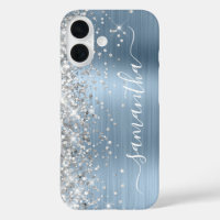 Silver Glitter Light Blue Metallic Girly Signature