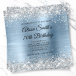 Silver Glitter Light Blue Monogram 70th Birthday Invitation<br><div class="desc">A girly glam monogrammed 70th birthday invitation for her featuring faux sparkly silver glitter against a light blue brushed metal foil. Customize the calligraphy font style in the black and white fancy monogram on the back side, or the modern all caps font style the front. All the sparkly, glittery and...</div>