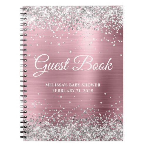 Silver Glitter Light Pink Baby Shower Guestbook Notebook