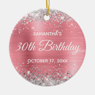 Silver Glitter Light Pink Foil 30th Birthday Ceramic Ornament