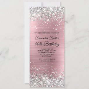 Silver Glitter Light Pink Foil 40th Birthday Invitation