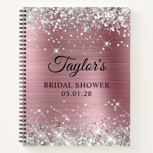 Silver Glitter Light Pink Foil Bridal Shower Guest Notebook