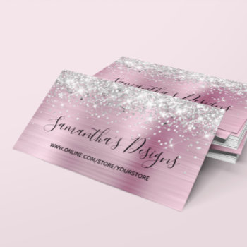Silver Glitter Light Pink Foil Online Store Business Card by annaleeblysse at Zazzle