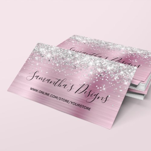 Silver Glitter Light Pink Foil Online Store Business Card
