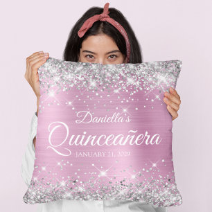 Silver Glitter Light Pink Foil Quinceañera Throw Pillow