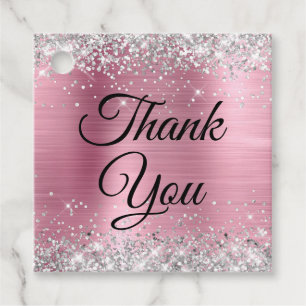 Silver Glitter Light Pink Foil Thank You Favor Tags