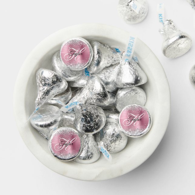 Silver Glitter Light Pink Metallic Fancy Monogram Hershey®'s Kisses® (Assorted)
