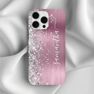 Silver Glitter Light Pink Metallic Girly Signature iPhone 16 Pro Max Case