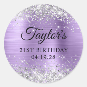 Silver Glitter Light Purple Foil 21st Birthday Classic Round Sticker