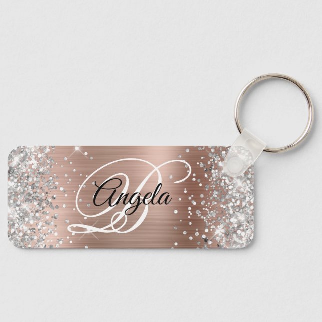 Silver Glitter Light Purple Foil Fancy Monogram Keychain (Front)