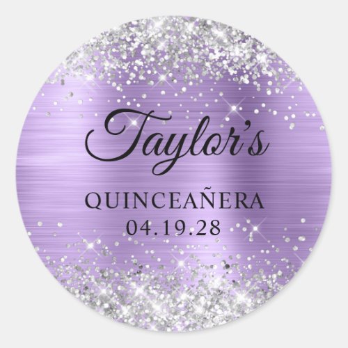Silver Glitter Light Purple Foil Quinceanera Classic Round Sticker