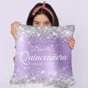 Silver Glitter Light Purple Foil Quinceañera Throw Pillow