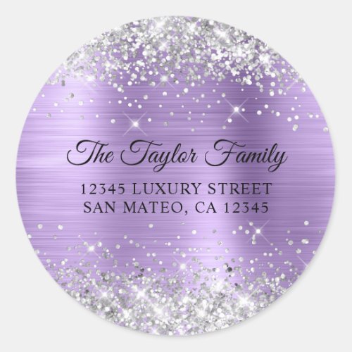 Silver Glitter Light Purple Foil Return Address Classic Round Sticker